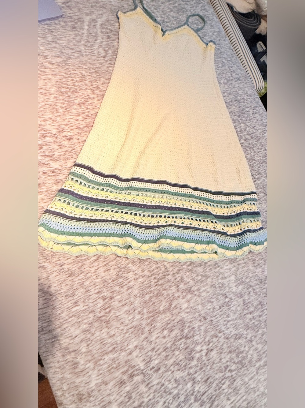 Universal Thread Cream Crochet Maxi Skirt with Multicolor Pastel Stripe Hem